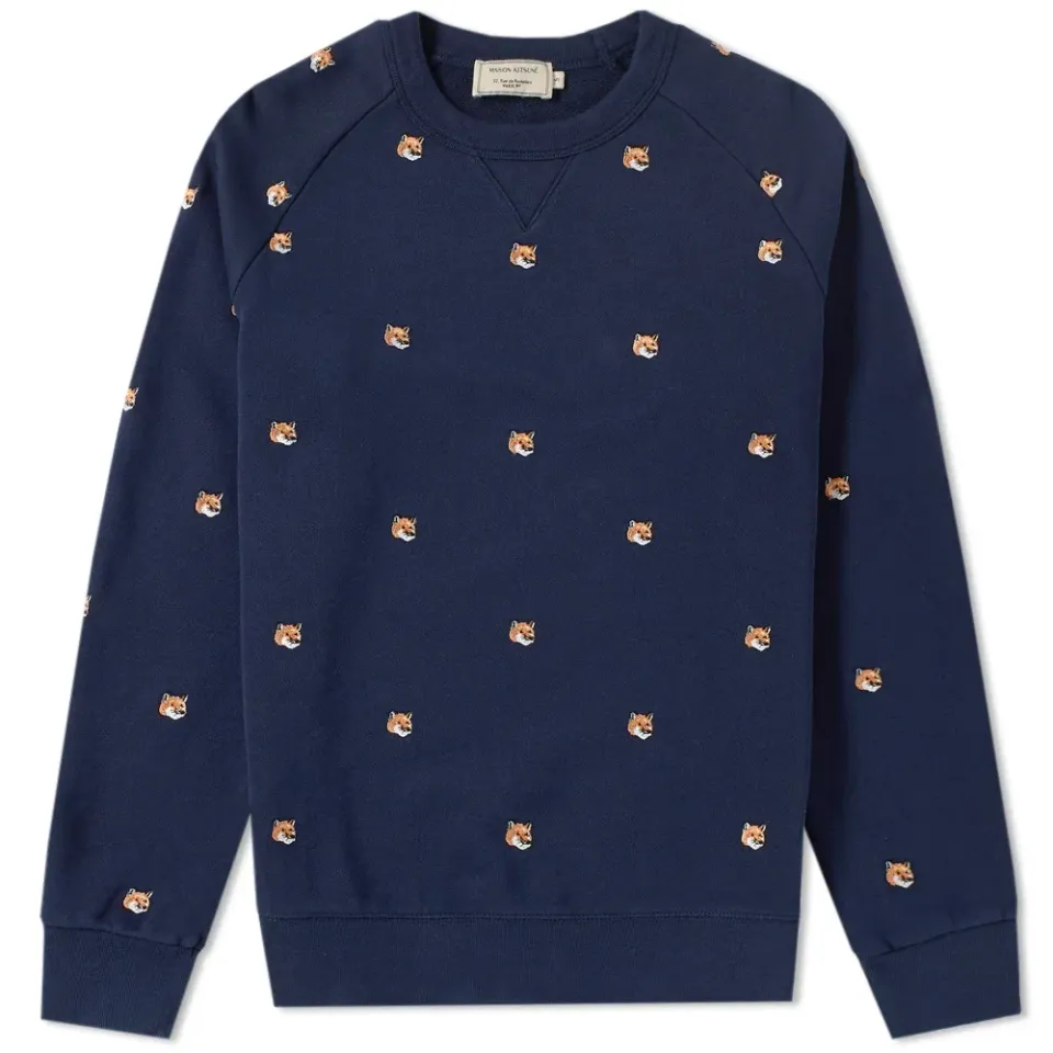 Maison Kitsuné All-Over Fox Head Embroidery Crew Sweat