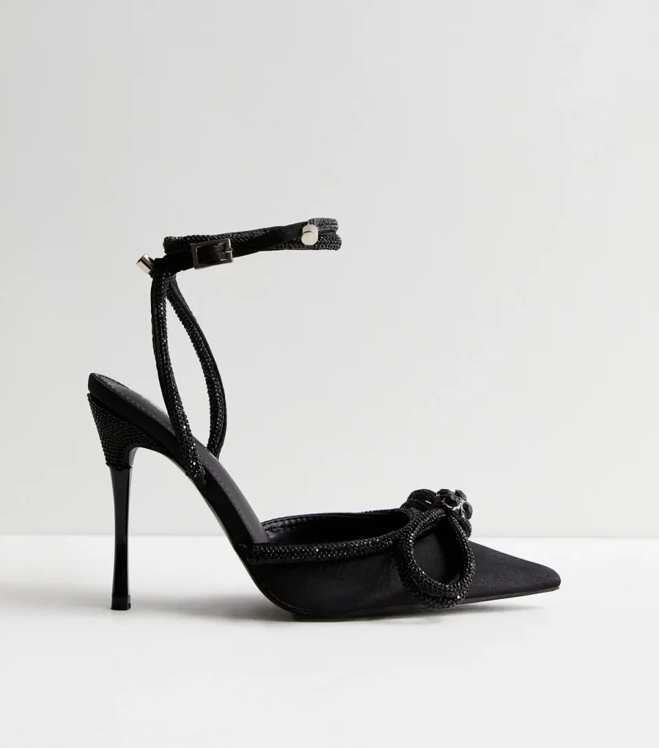 Women's Black Diamanté Stiletto Heel Court Shoes