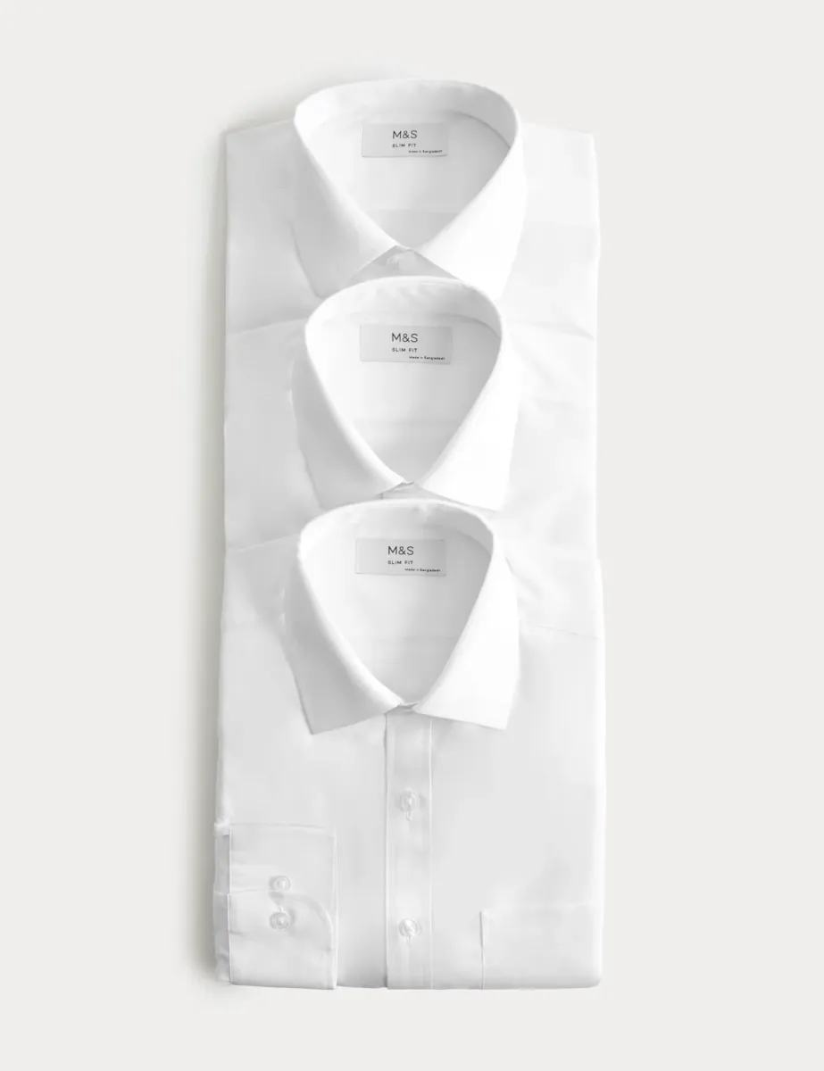 3 Pack Slim Fit Easy Iron Long Sleeve Shirts White