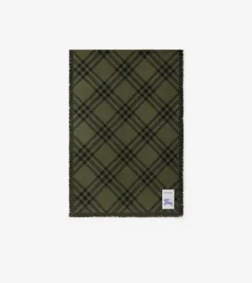Wide Check Wool Silk Scarf in Shrub green/black