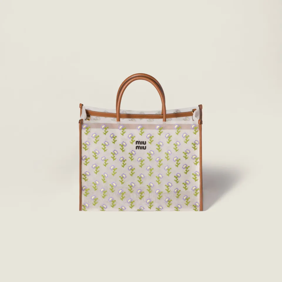Embroidered mesh shopping bag