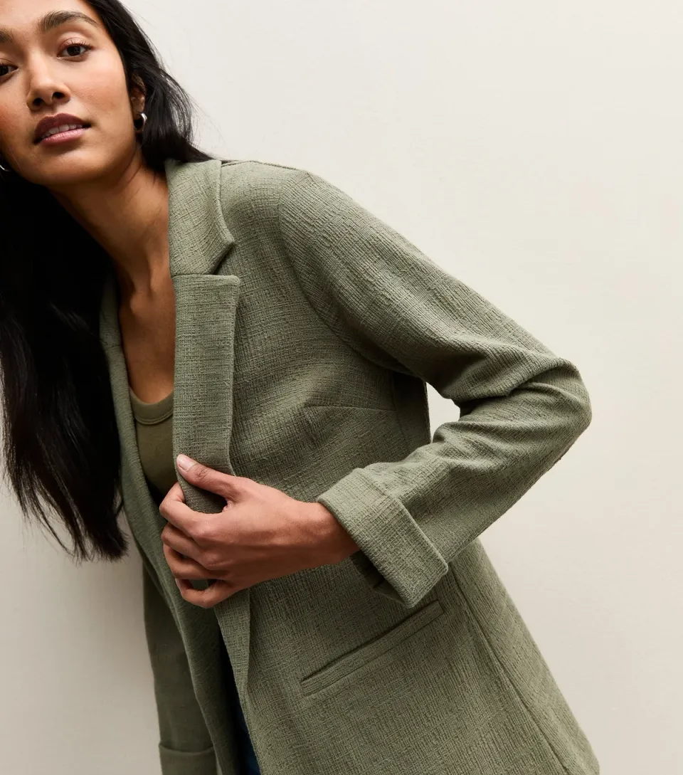 Women's Dark Khaki Stretchy Textured Jersey Blazer