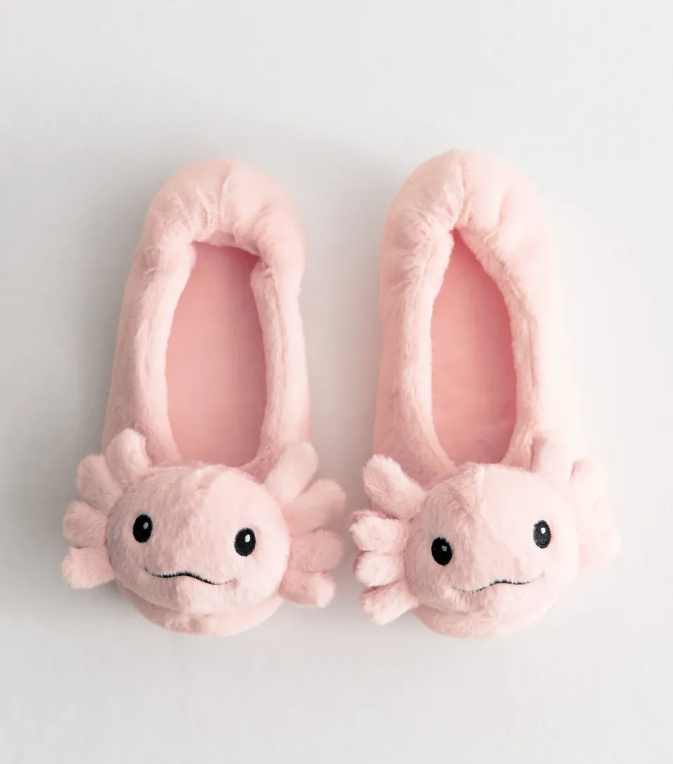 Women's Light Pink Faux Fur Axolotl Slippers