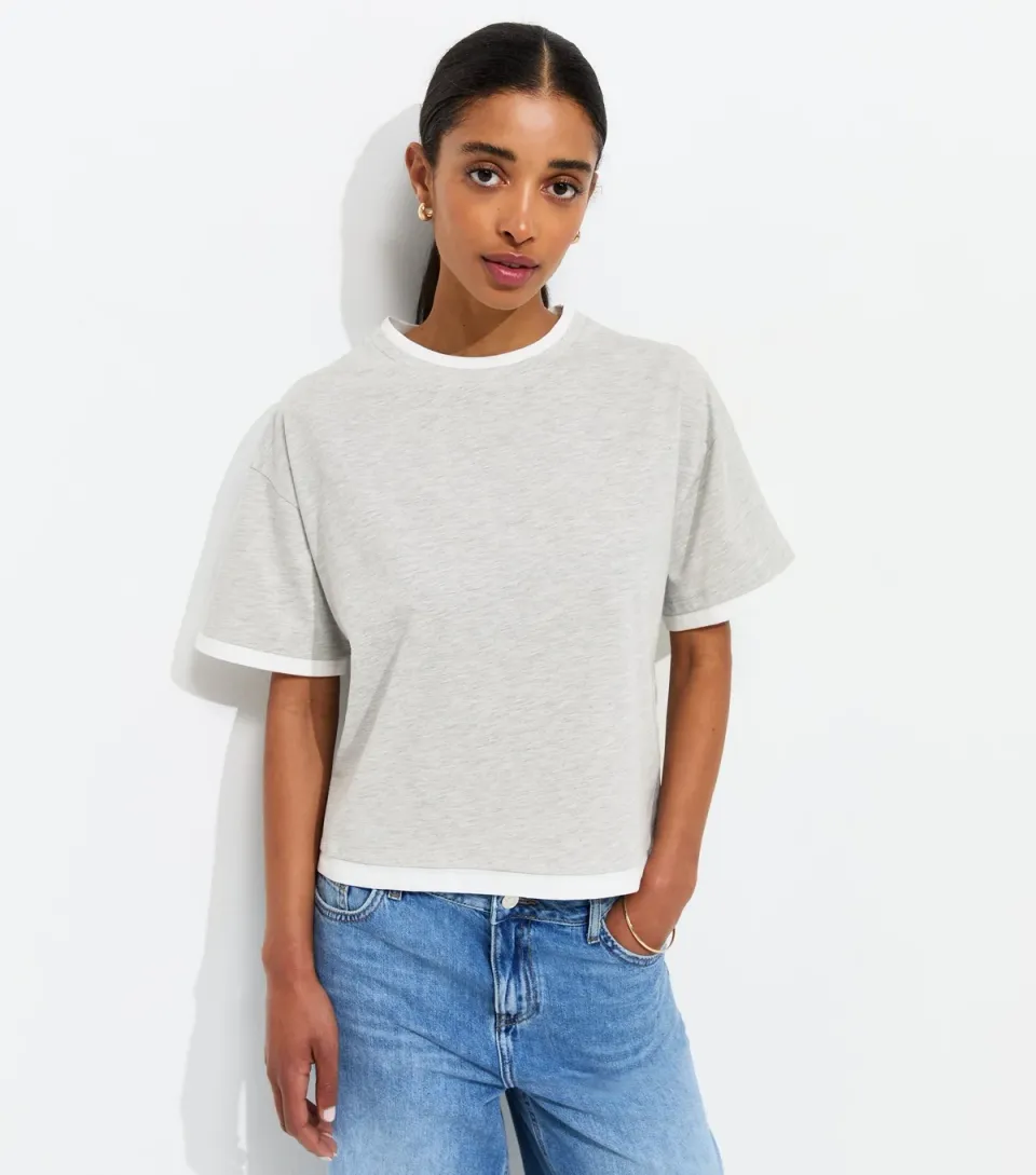 Women's Dark Grey 2-in-1 Short Sleeve Boxy T-Shirt