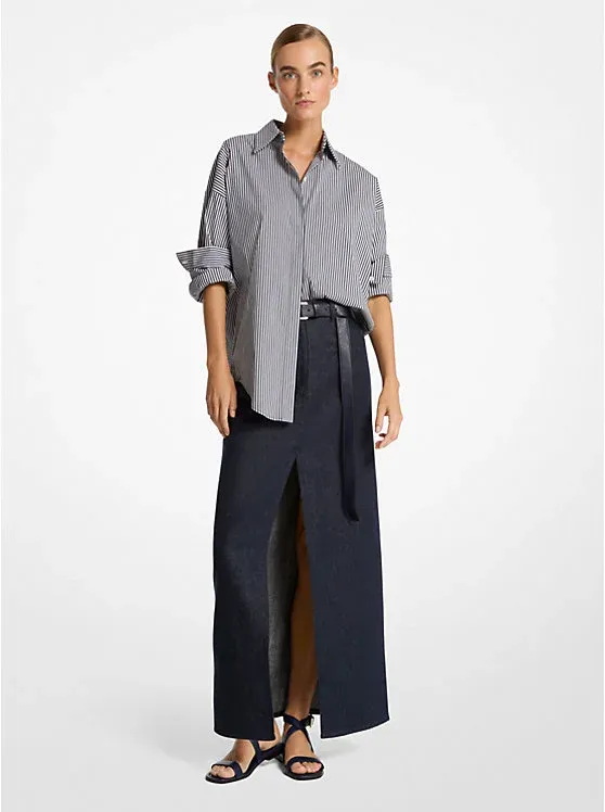 Striped Stretch Cotton Poplin Oversized Shirt