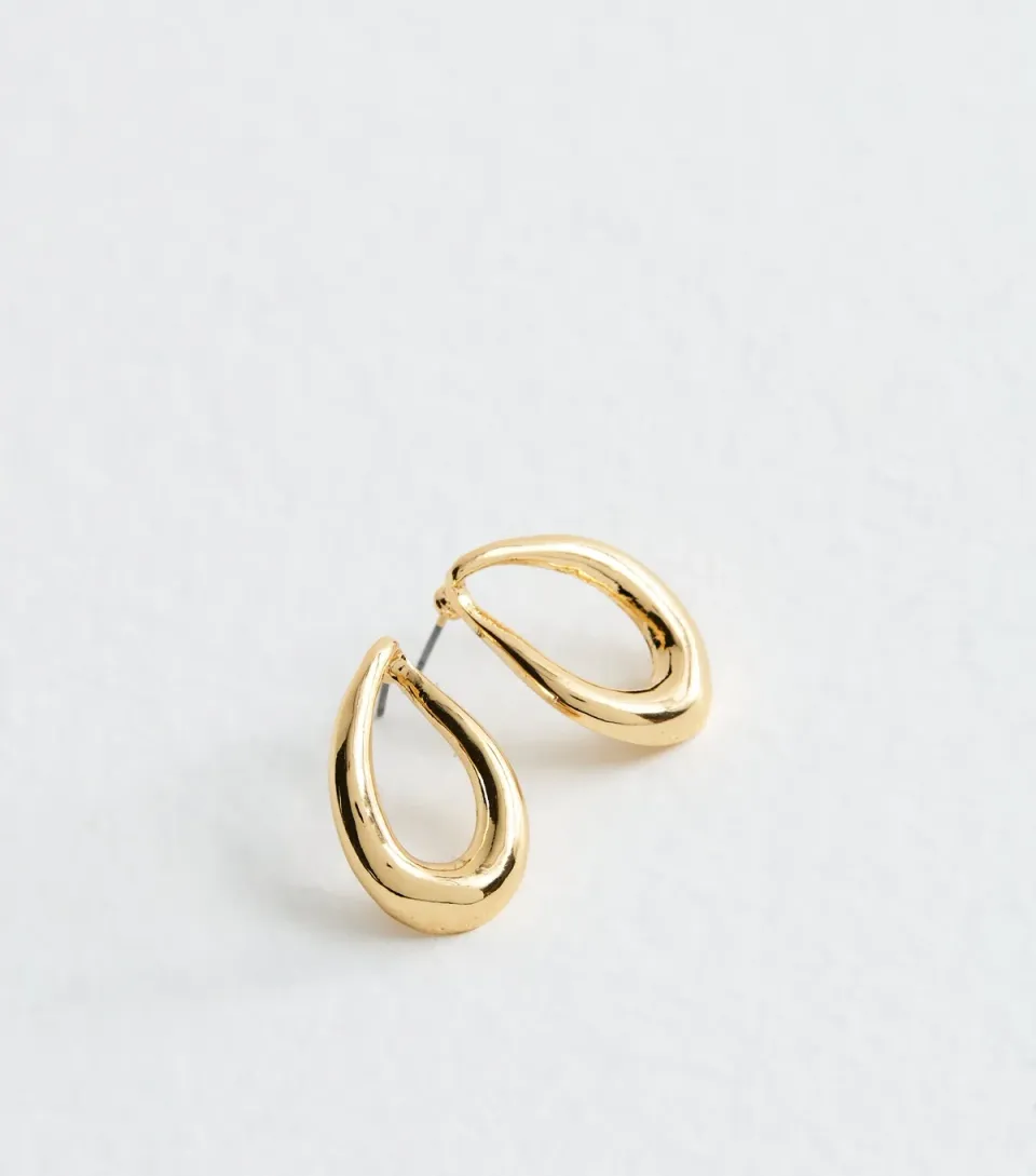 Gold Tone Oval Drop Earrings