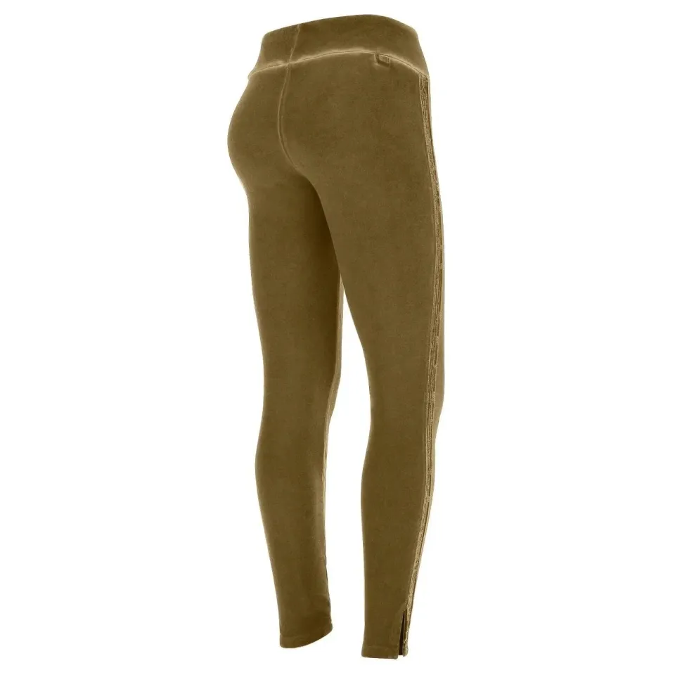 Brushed Fleece Trousers - High Waisted - 7/8 Length - Bronze with Sequins