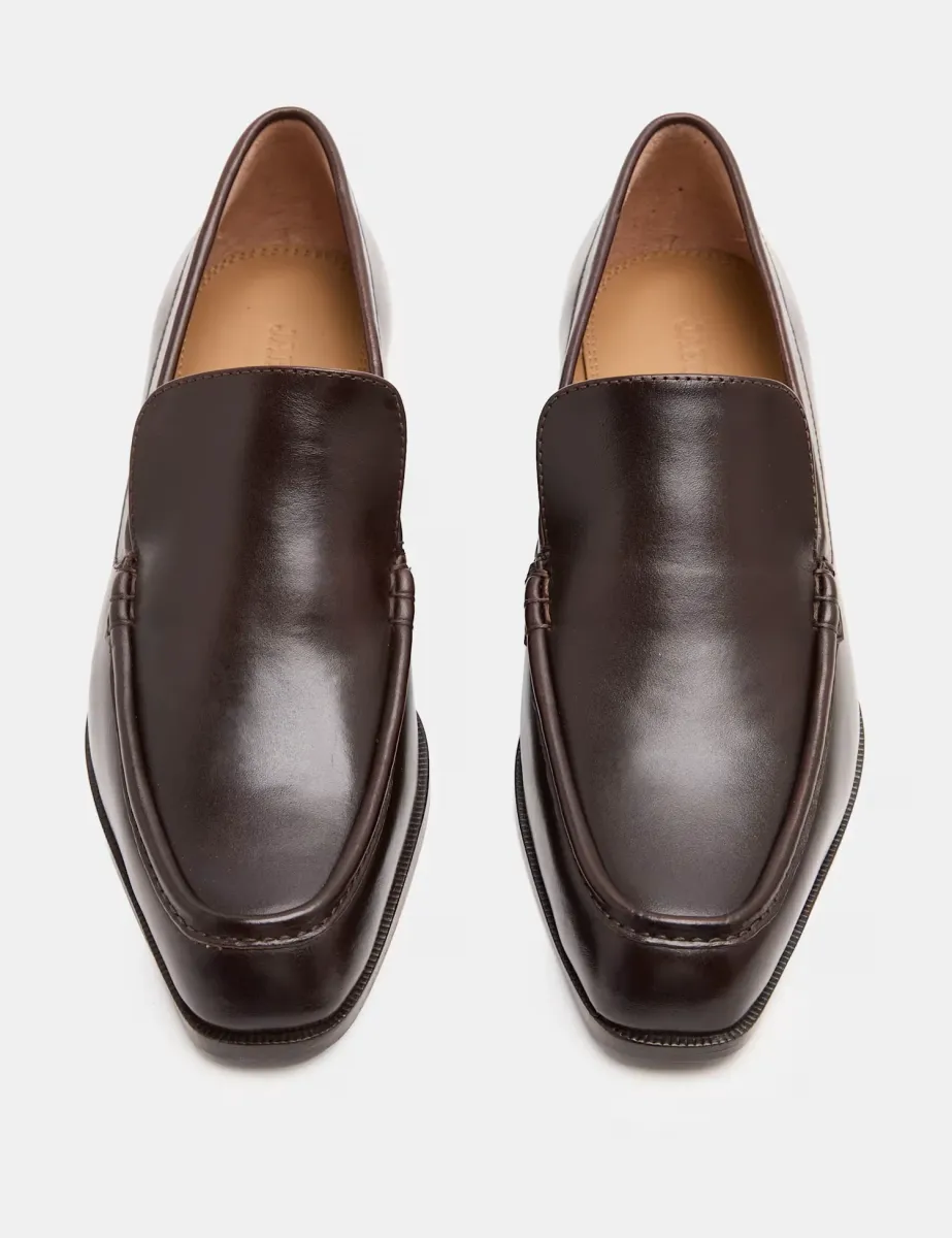 Leather Block Heel Loafers Chocolate