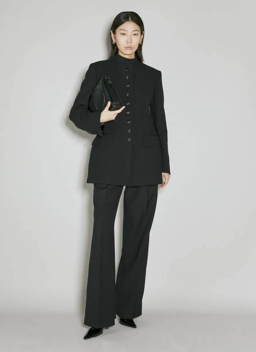 Long Single-Breasted Wool Cady Jacket