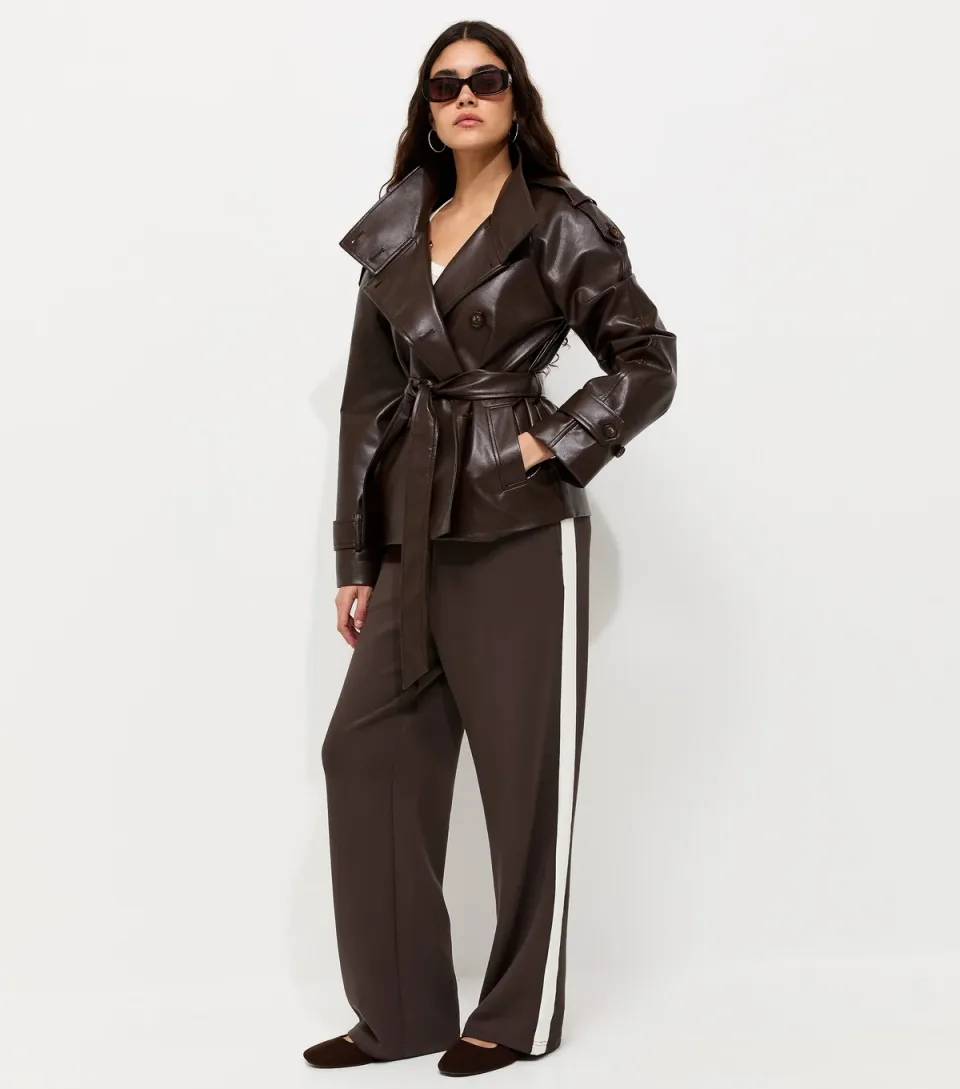 Women's Premium Brown Side Stripe Wide Leg Joggers