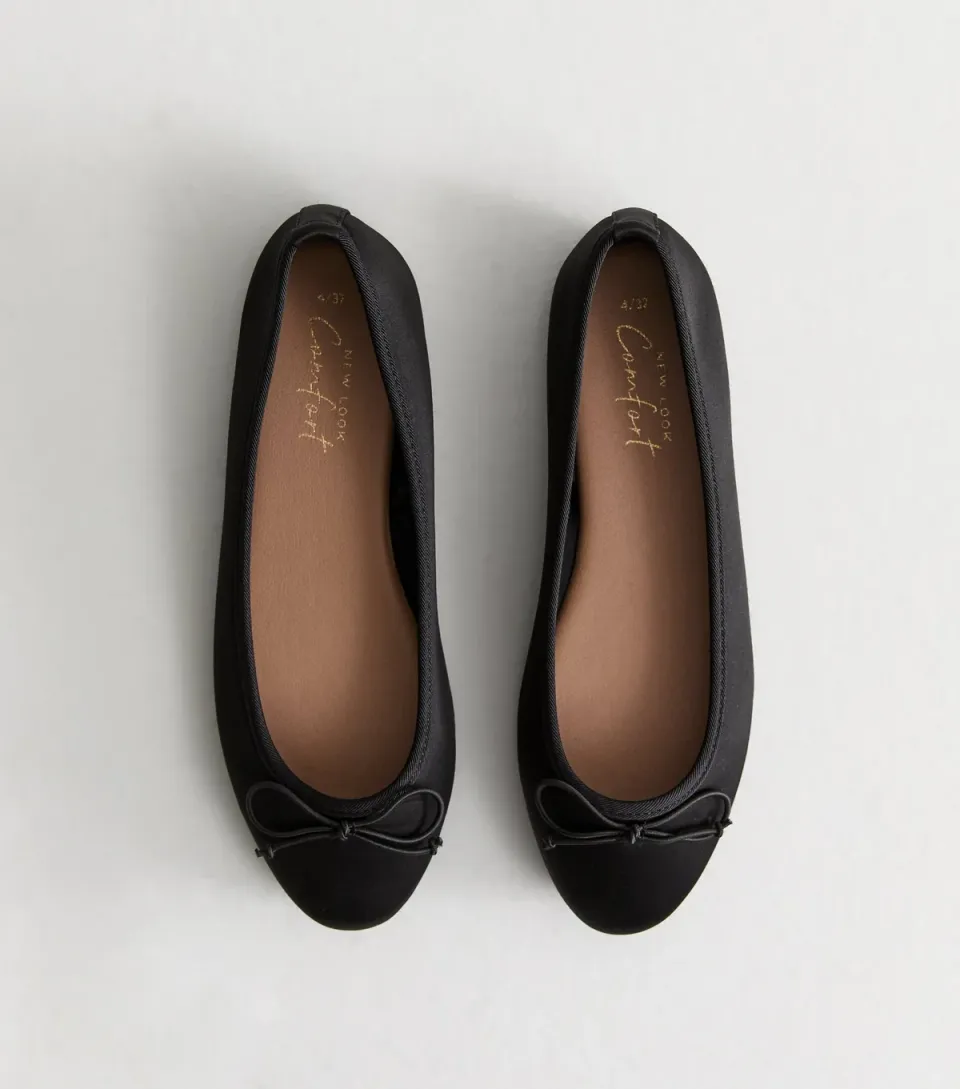 Women's Black Satin Ballet Flats Vegan
