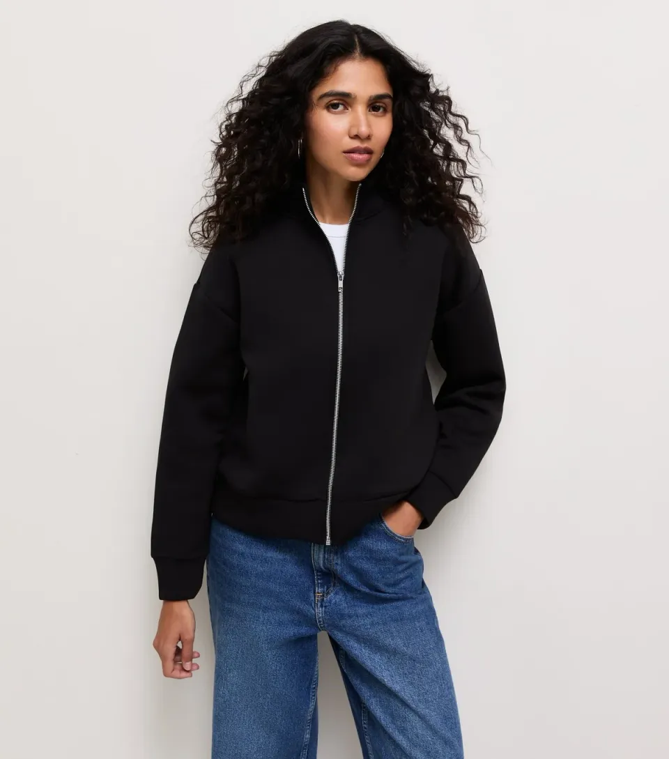 Women's Black Scuba Zip Through Sweatshirt