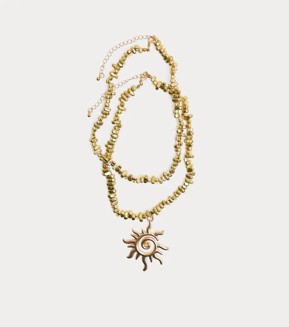 Gold Tone 2 Layer Sunshine Pendant Necklace