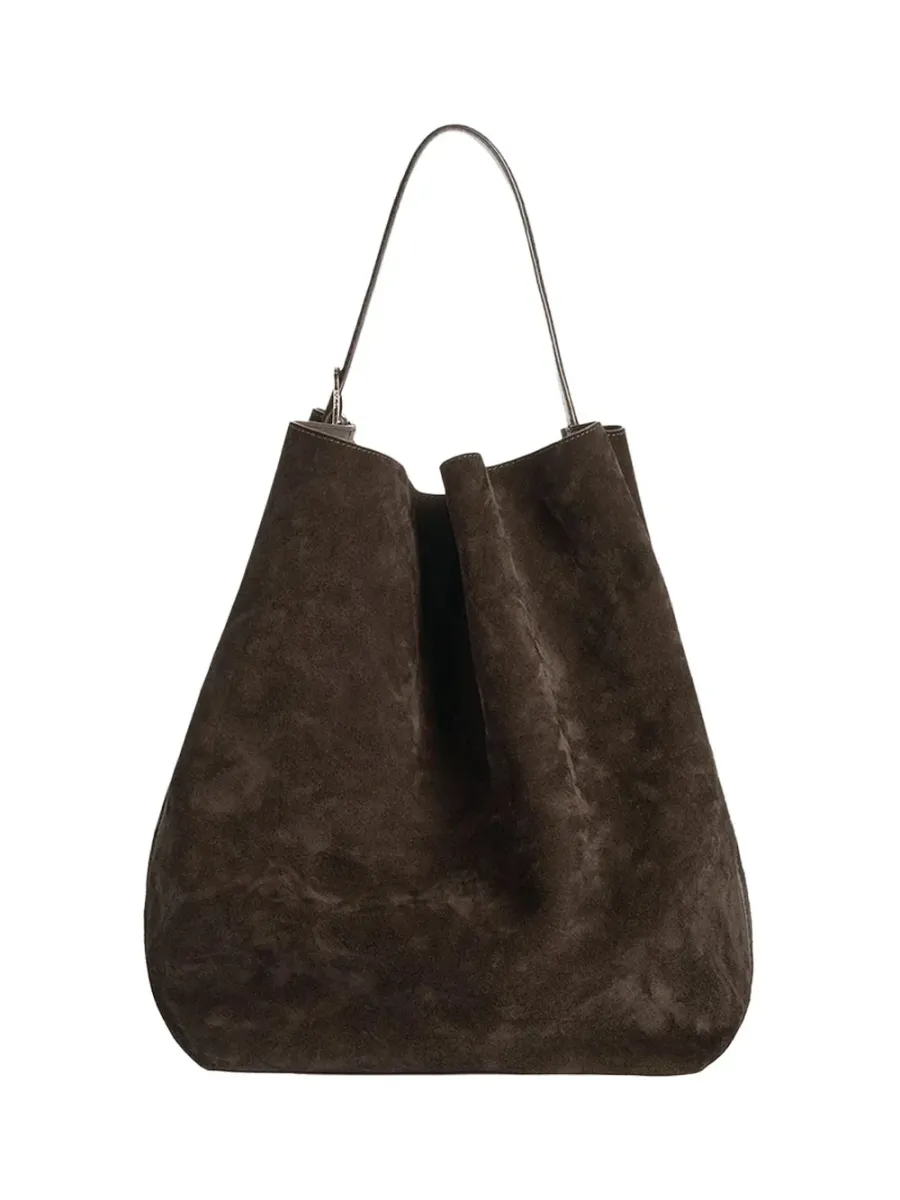 Belted Suede Tote Bag Brown
