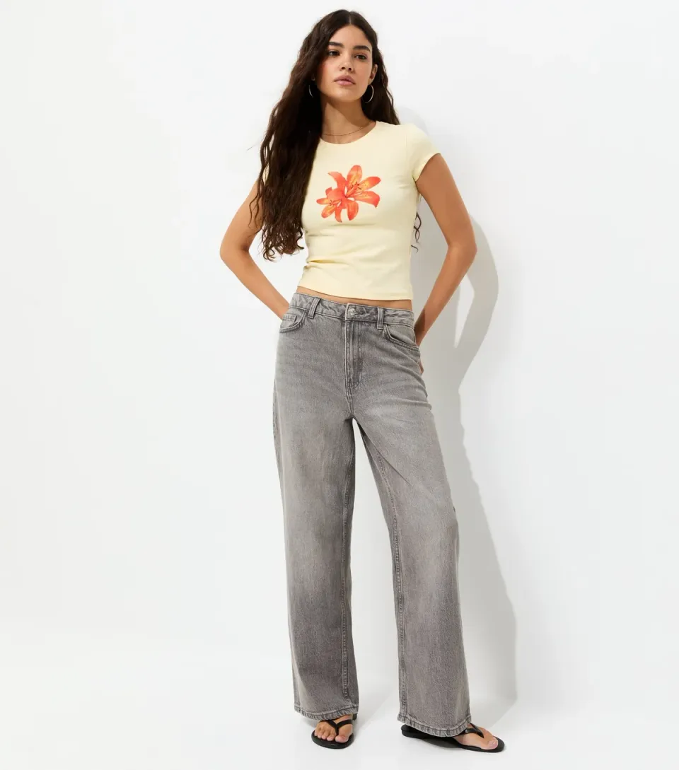 Women's Light Grey Adalae Wide Leg Comfort Stretch Jeans