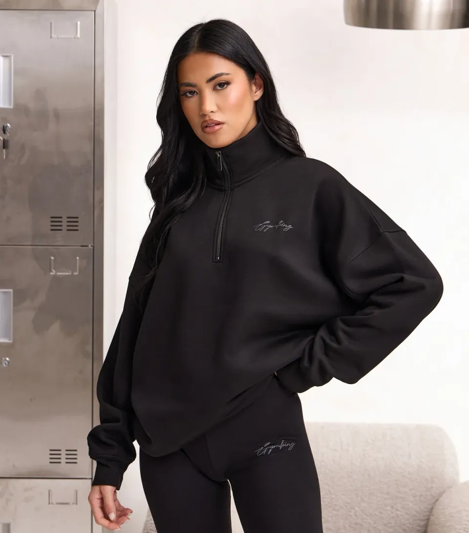 Women's Black Script Logo Quarter Zip Sweatshirt