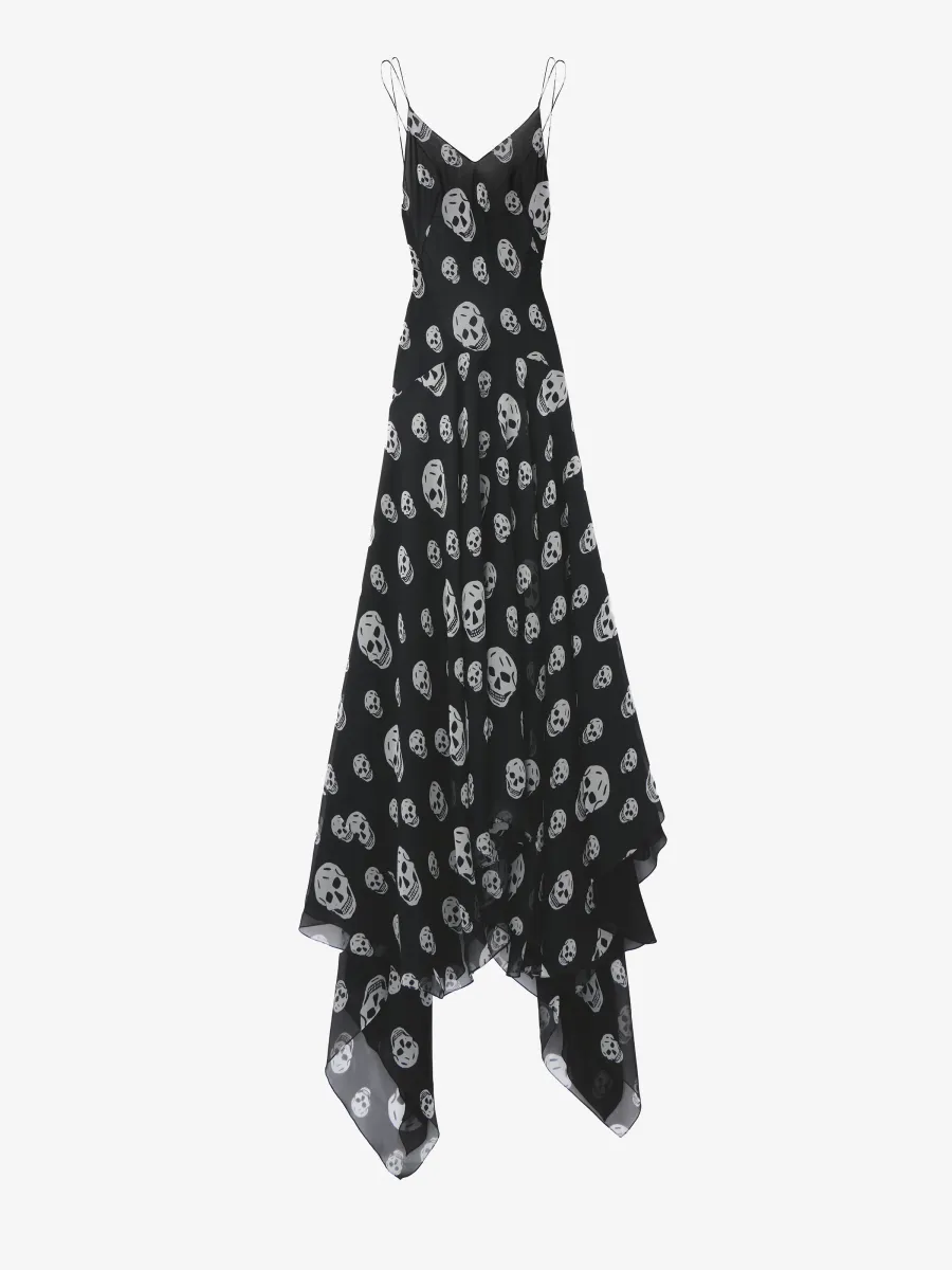 Silk Skull Print Evening Dress