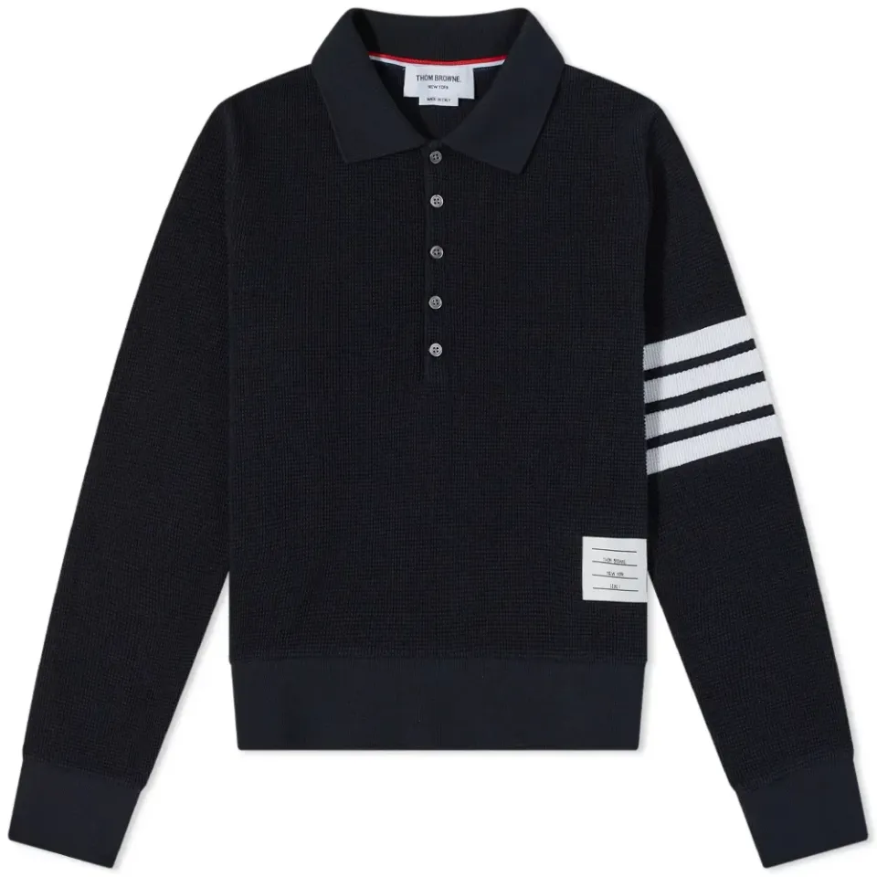 Long Sleeve 4 Bar Striped Waffle Polo