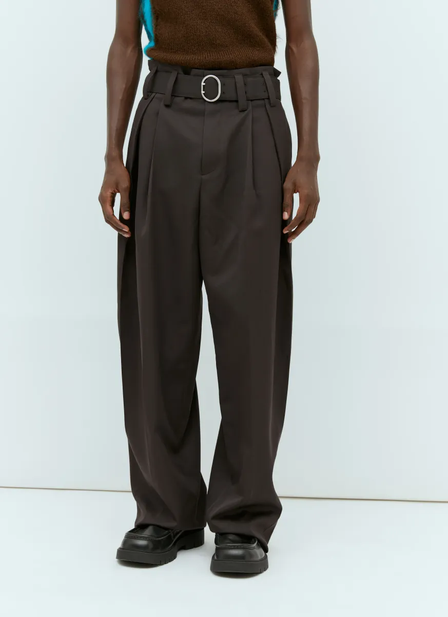 Belted Wide Leg Wool Pants