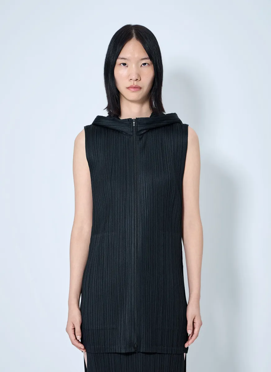 Pleated Zip-Front Sleeveless Tio