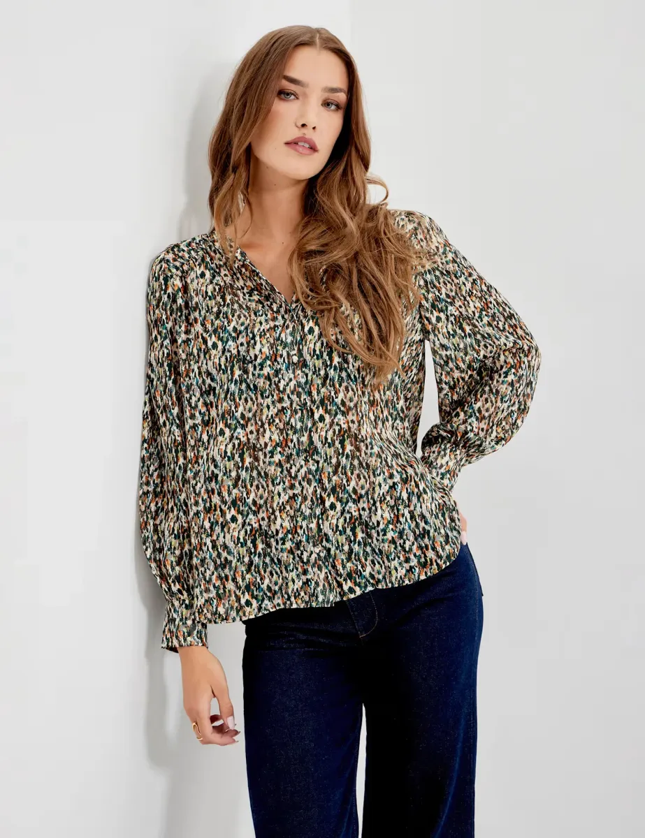 Chiffon Animal Print Button Through Blouse Black Mix