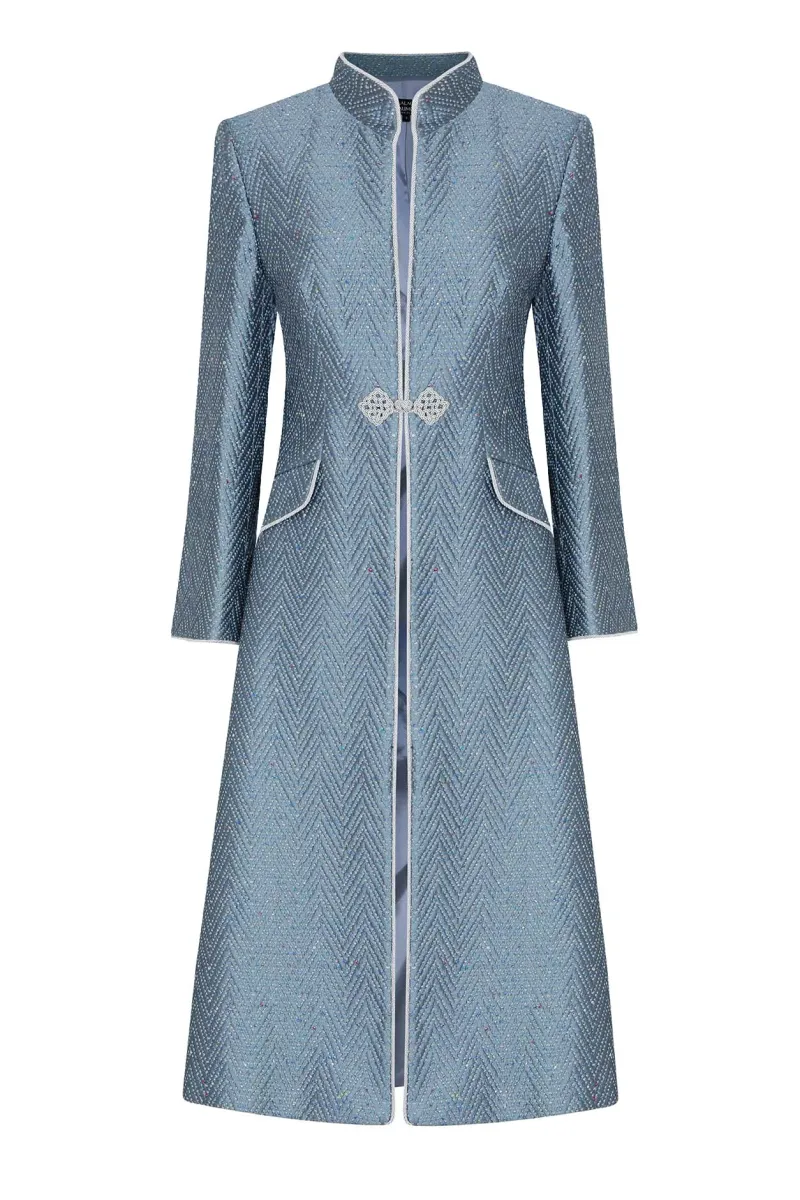 Vanessa Coat in Ash Blue Herringbone Brocade