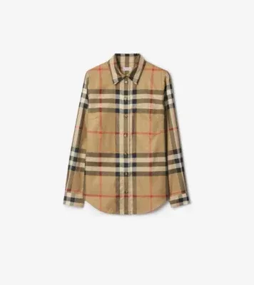 Slim Fit Check Cotton Shirt in Archive beige