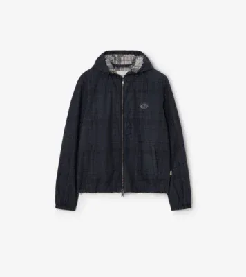 Check Cotton Newport Hooded Jacket in Peacock blue