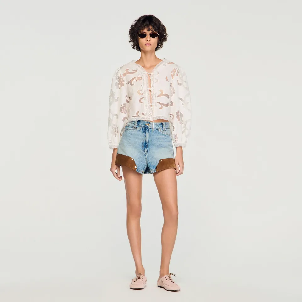 Floral openwork crop top