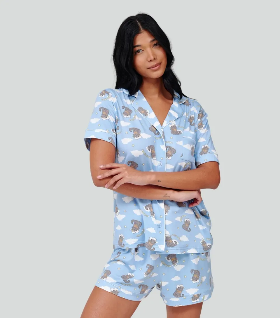 Women's Blue Western Cat Print Short Sleeve Pyjama Set