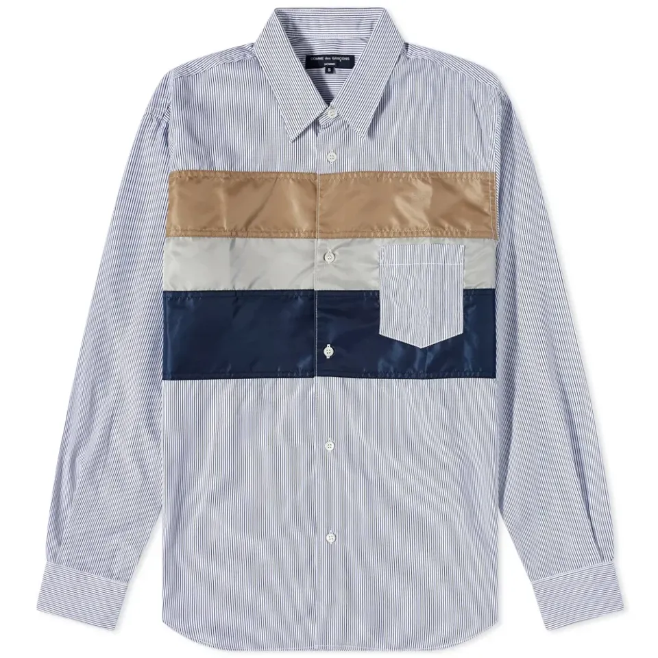 Nylon Panel Striped Shirt