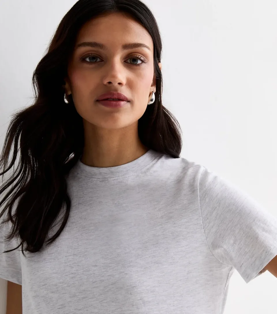 Women's Pale Grey Cotton Crew Neck T-Shirt
