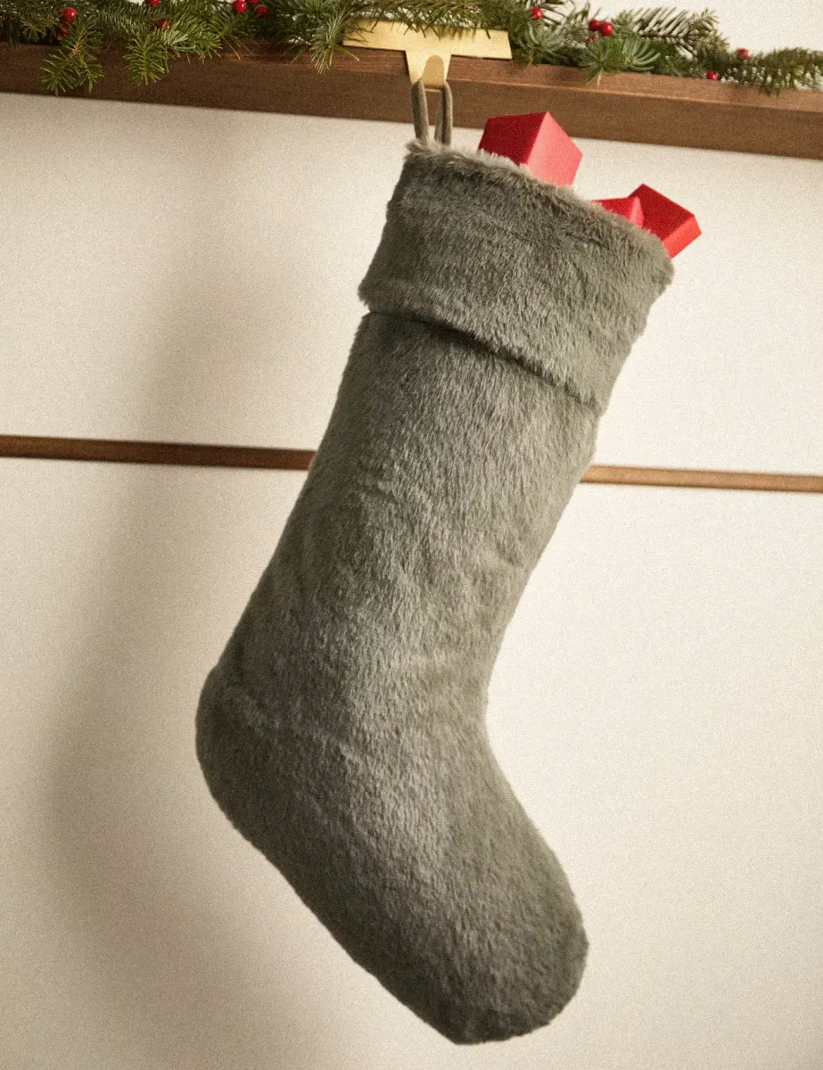 Faux Fur Hanging Stocking Green