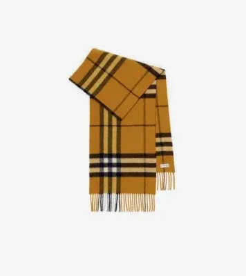 Check Cashmere Scarf in Teak yellow
