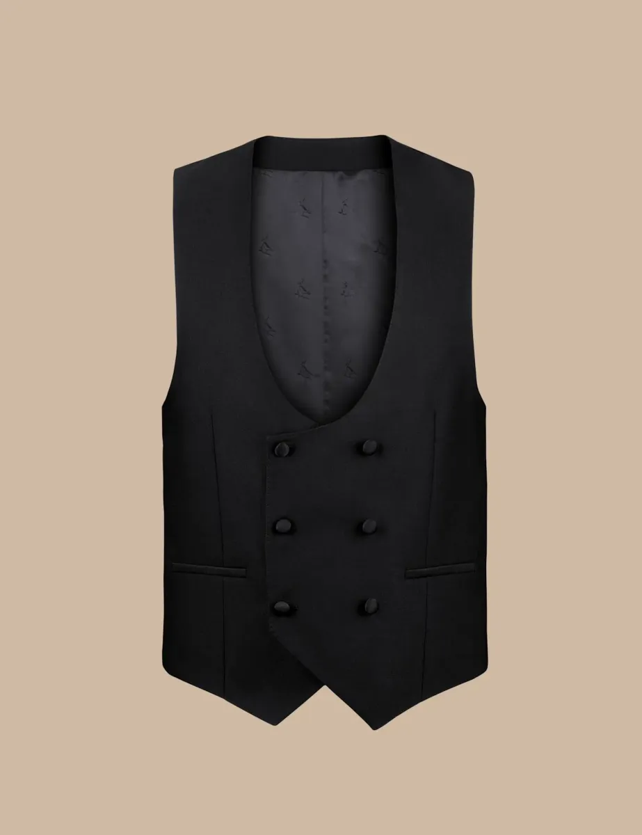 Pure Wool Double Breasted Tuxedo Waistcoat Black