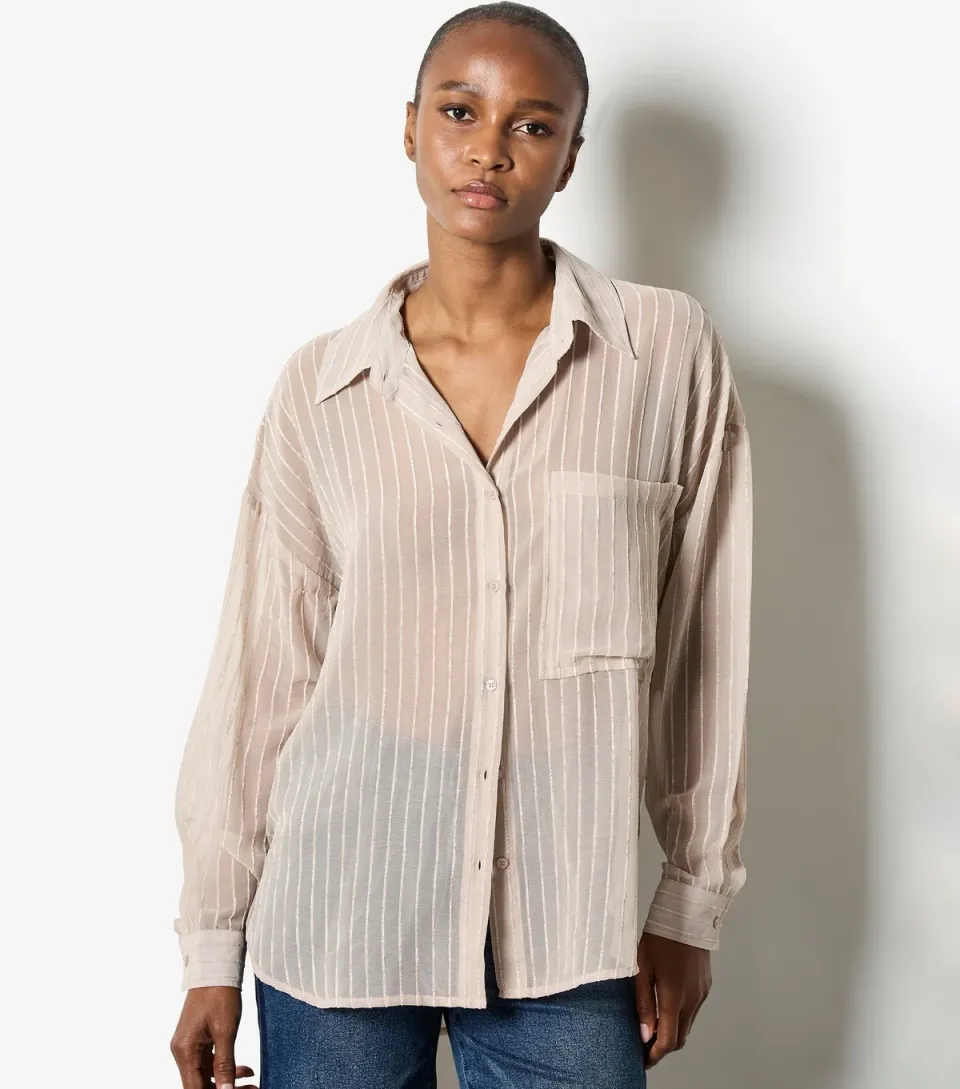 Women's Stone Chenille Sheer Oversized Shirt