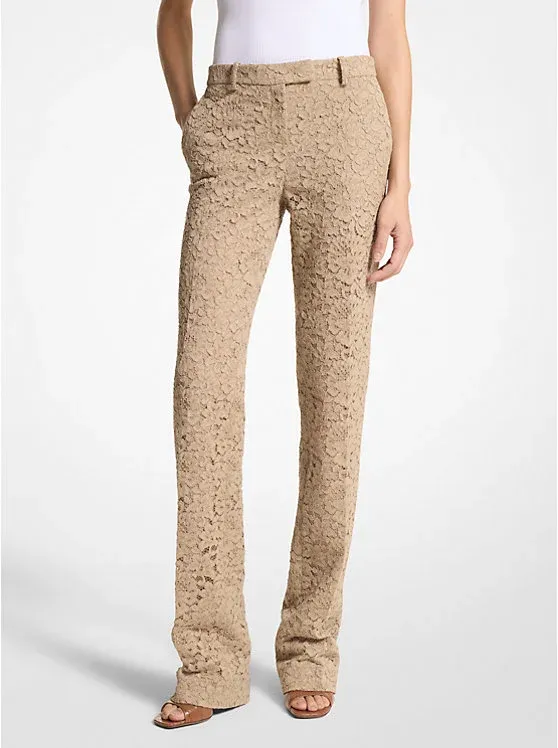 Carolyn Floral Lace Straight-Leg Trousers