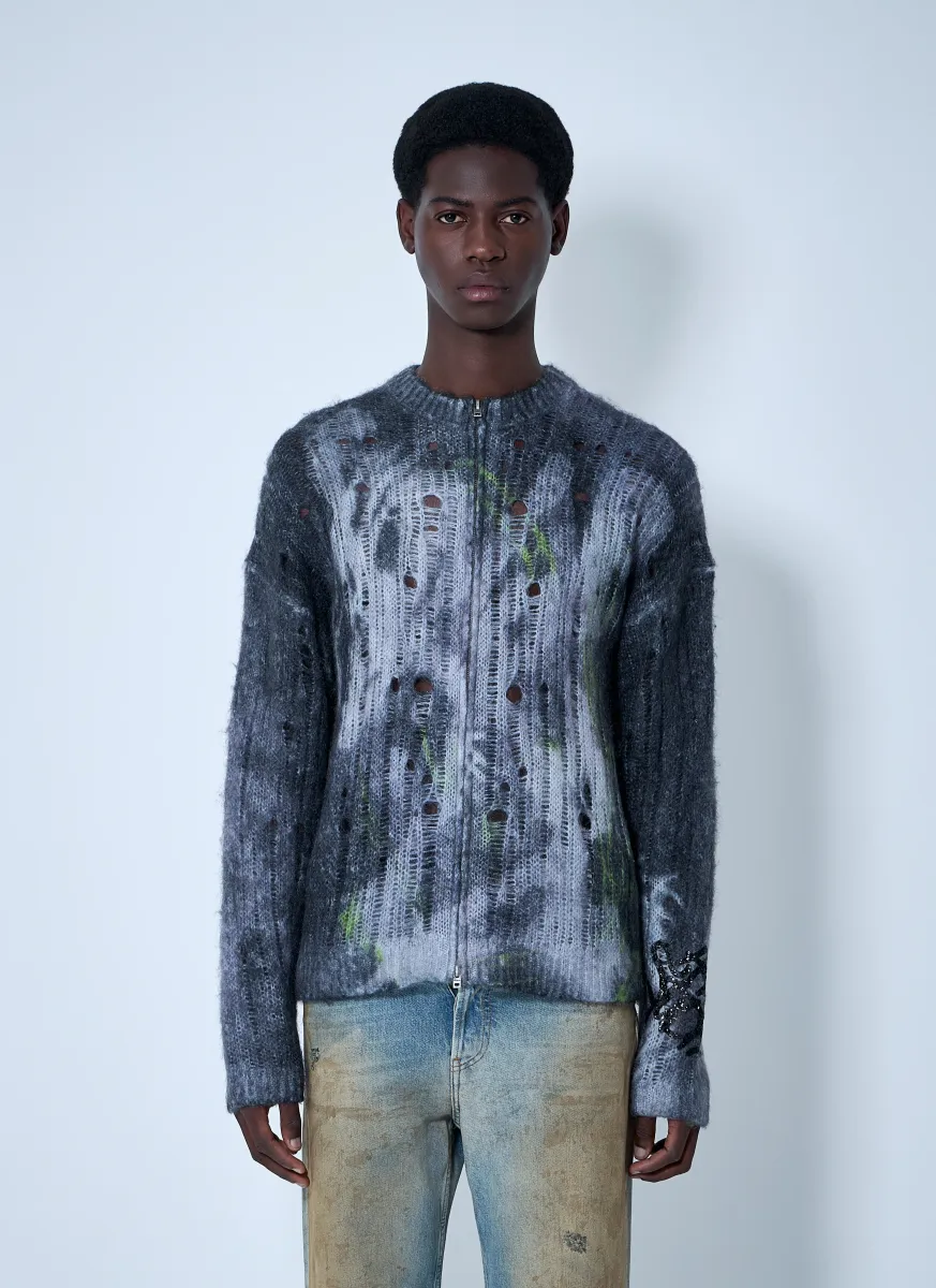Printed Zip-Up Sweater