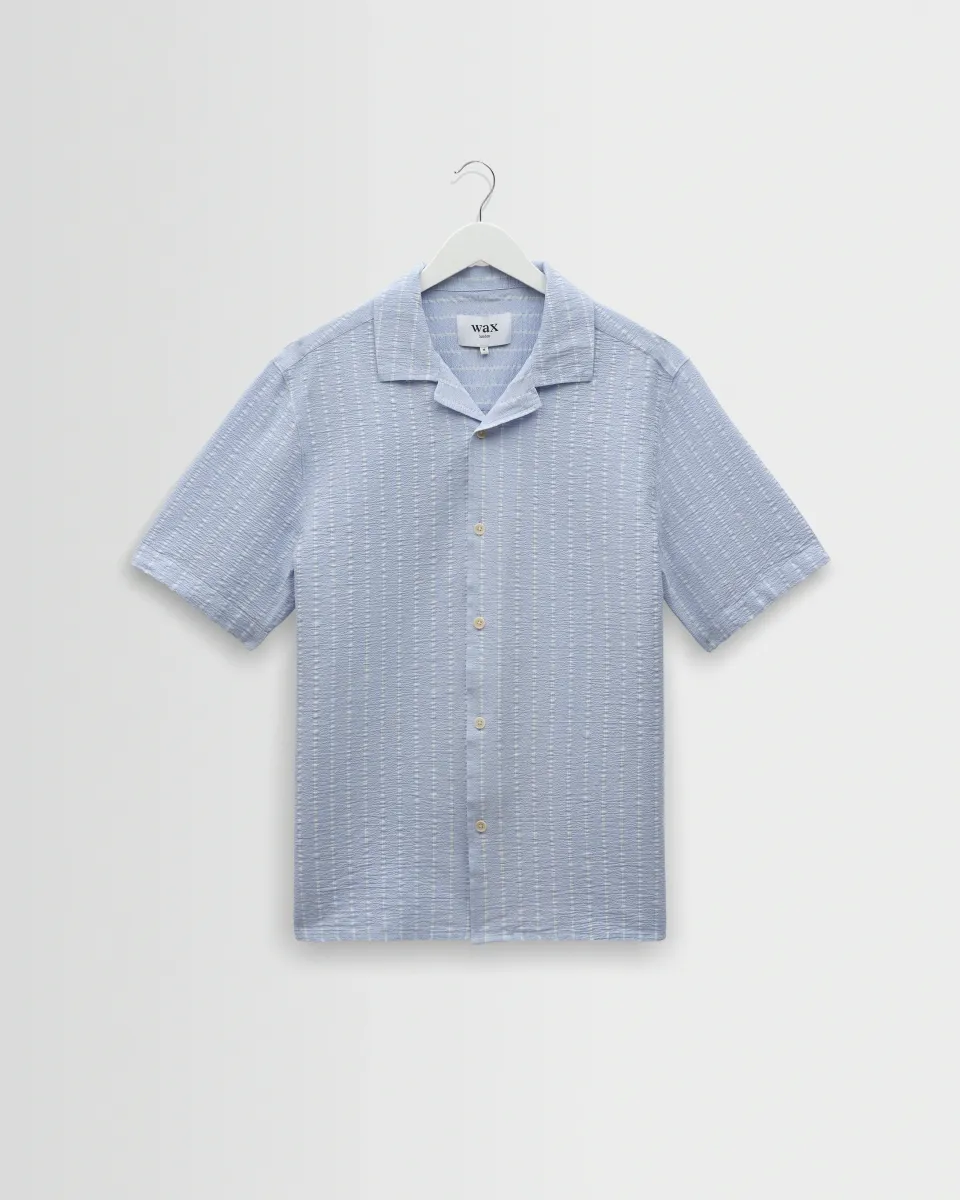 Didcot - Blue and Ecru Seersucker Stripe Short-Sleeve Shirt