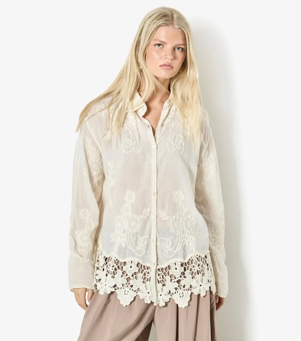 Women's Stone Lace Edge Oversized Shirt