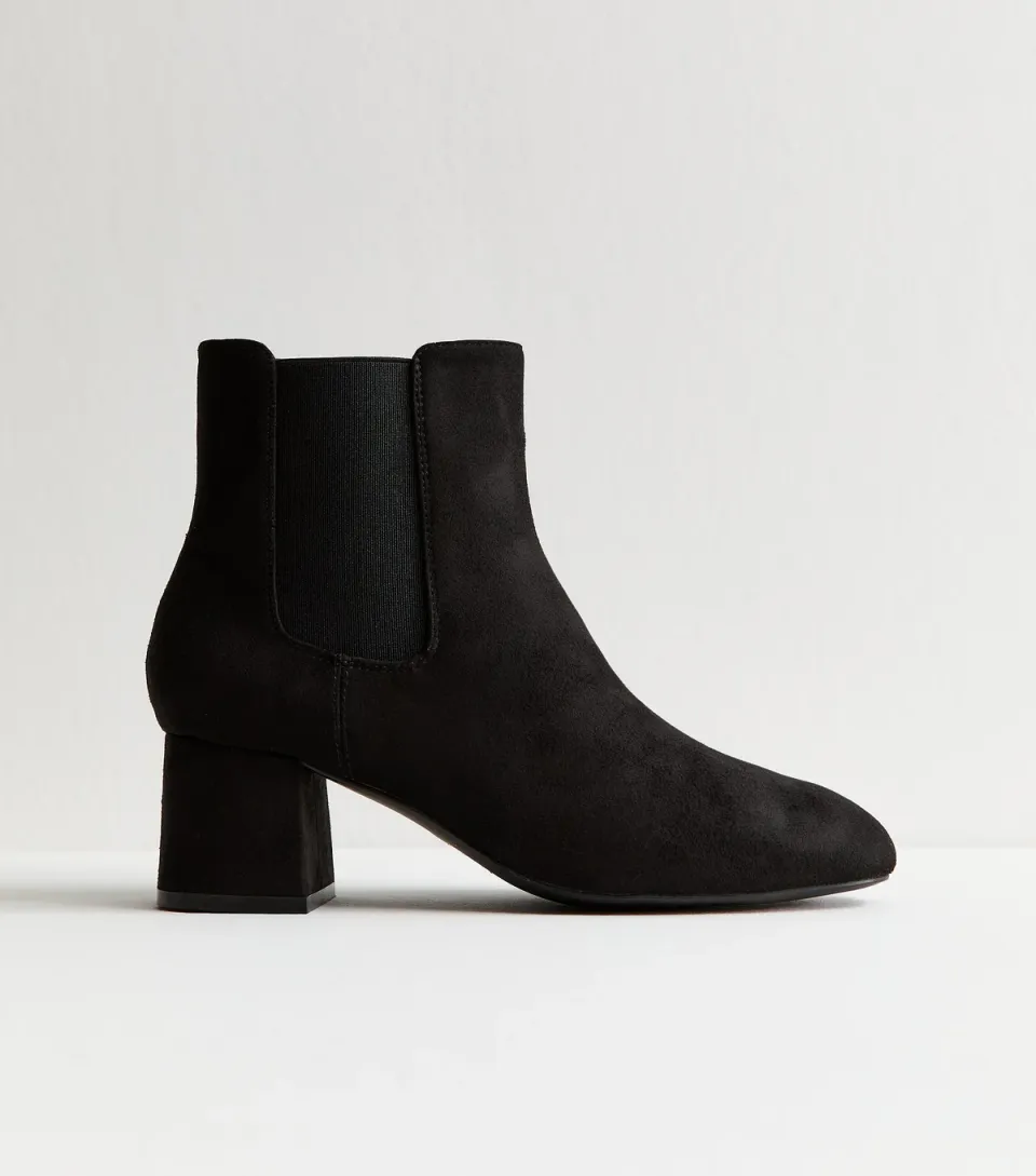 Women's Black Faux Suede Heeled Chelsea Boots Vegan