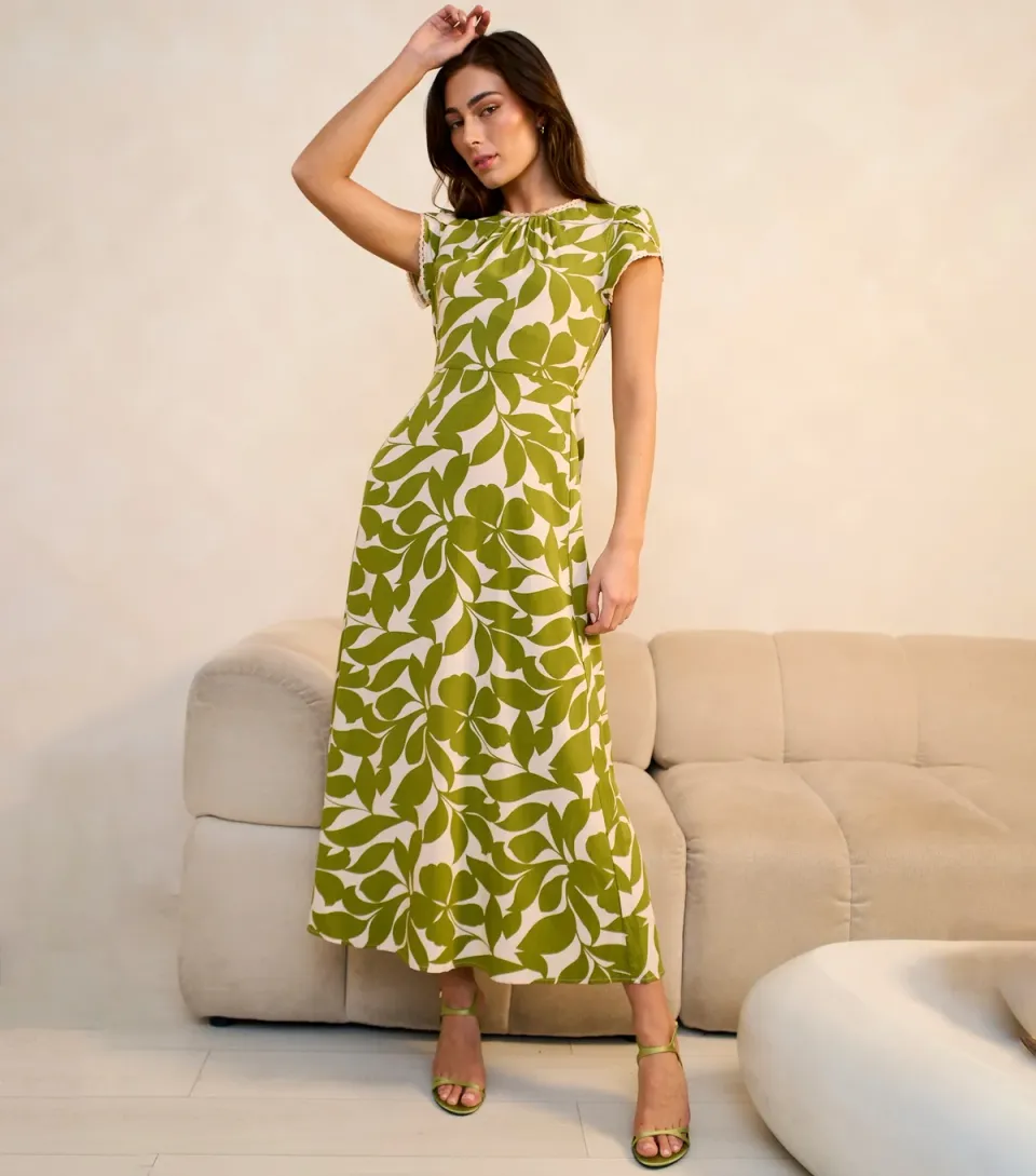 Women's Light Green Elasticated Waist Maxi Dress