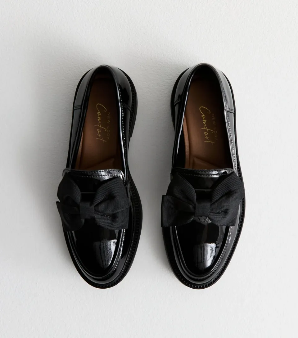 Women's Black Patent Bow Loafers