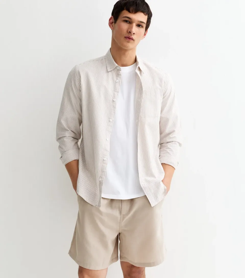 Men's Stone Regular Linen Look Pull On Shorts