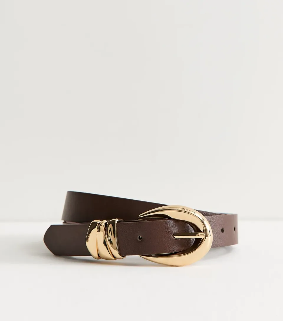 Dark Brown Faux Leather Triple Keeper Belt Vegan