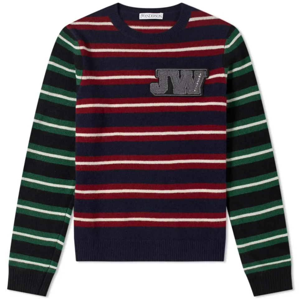 Logo Patch Stripe Crew Knit