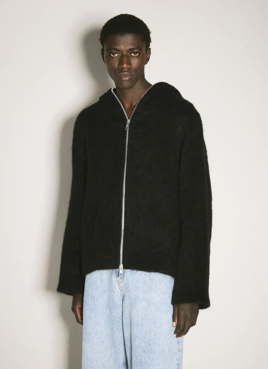 Hairy Zip-Up Hooded Cardigan