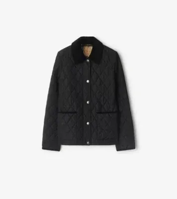 Quilted Nylon Jacket in Black/sand beige