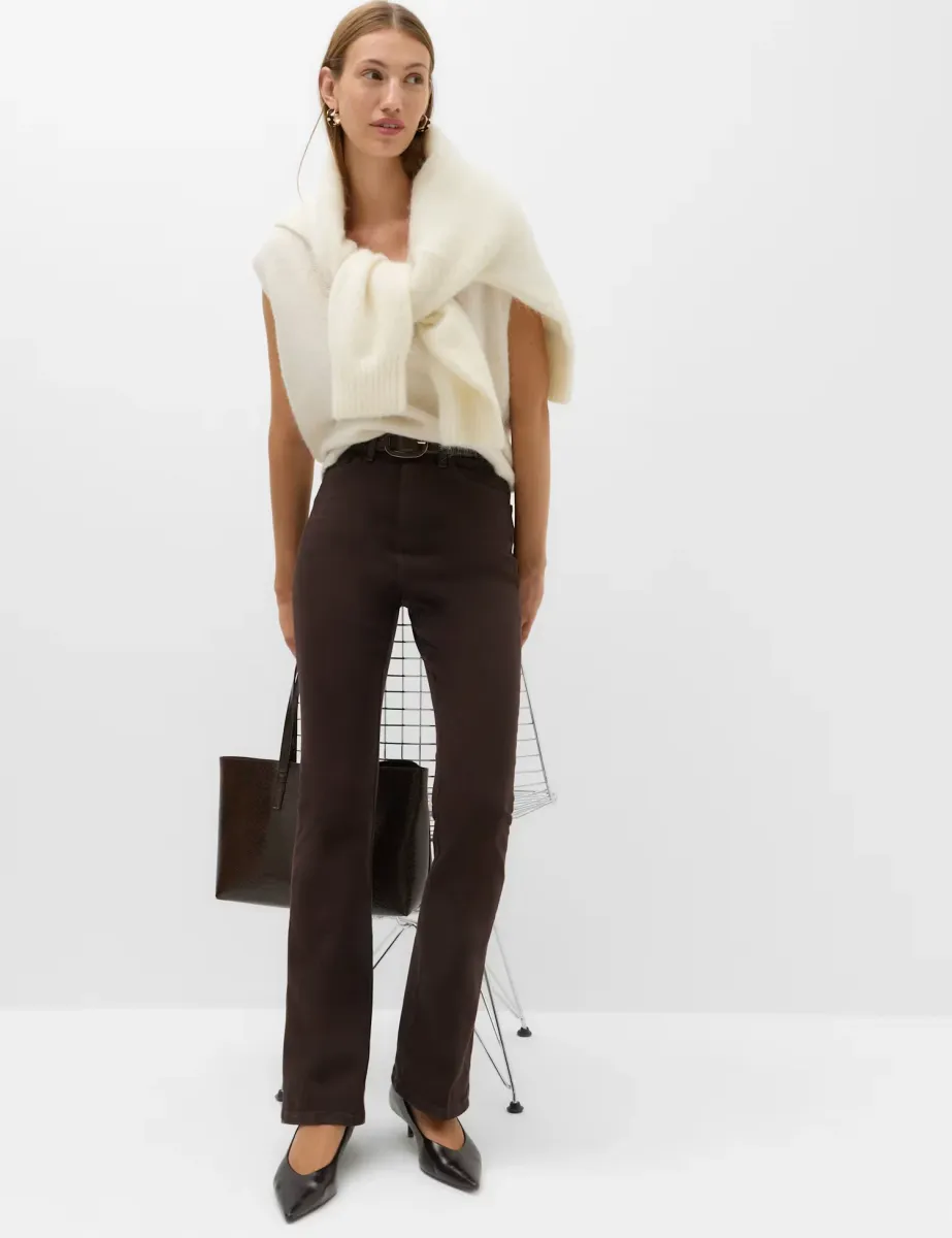 Cotton Rich Kick Flare Trousers Chocolate