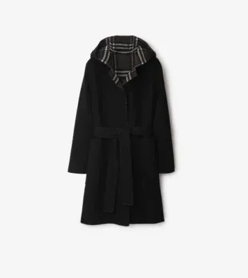 Mid-length Reversible Wool Car Coat in Black